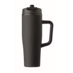 Auslaufsicherer Thermobecher aus recyceltem Edelstahl mit Griff und Strohhalm 900 ml farbe schwarz siebte Ansicht