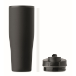 Auslaufsicherer Thermobecher aus recyceltem Edelstahl mit Griff und Strohhalm 900 ml farbe schwarz achte Ansicht