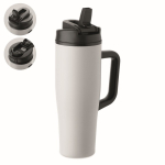 Auslaufsicherer Thermobecher aus recyceltem Edelstahl mit Griff und Strohhalm 900 ml farbe weiß