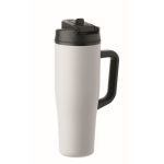 Auslaufsicherer Thermobecher aus recyceltem Edelstahl mit Griff und Strohhalm 900 ml farbe weiß zweite Ansicht