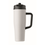 Auslaufsicherer Thermobecher aus recyceltem Edelstahl mit Griff und Strohhalm 900 ml farbe weiß siebte Ansicht