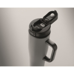 Auslaufsicherer Thermobecher aus recyceltem Edelstahl mit Griff und Strohhalm 900 ml farbe grau viertes Detailbild