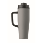 Auslaufsicherer Thermobecher aus recyceltem Edelstahl mit Griff und Strohhalm 900 ml farbe grau sechste Ansicht