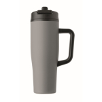 Auslaufsicherer Thermobecher aus recyceltem Edelstahl mit Griff und Strohhalm 900 ml farbe grau siebte Ansicht