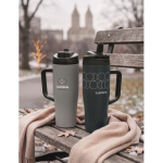 Auslaufsicherer Thermobecher aus recyceltem Edelstahl mit Griff und Strohhalm 900 ml farbe grau Hauptansicht