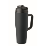 Auslaufsicherer Thermobecher aus recyceltem Edelstahl mit Griff und Strohhalm 900 ml farbe marineblau