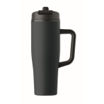 Auslaufsicherer Thermobecher aus recyceltem Edelstahl mit Griff und Strohhalm 900 ml farbe marineblau siebte Ansicht