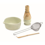 Matcha-Set mit 5 Teilen aus Keramik und Bambus in Geschenkbox farbe mintgrün