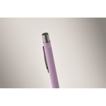Druckkugelschreiber aus recyceltem Aluminium mit gummierter Oberfläche und blauer Tinte farbe violett drittes Detailbild