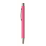 Druckkugelschreiber aus recyceltem Aluminium mit gummierter Oberfläche und blauer Tinte farbe pink zweite Ansicht