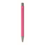 Druckkugelschreiber aus recyceltem Aluminium mit gummierter Oberfläche und blauer Tinte farbe pink vierte Ansicht