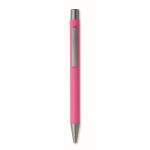 Druckkugelschreiber aus recyceltem Aluminium mit gummierter Oberfläche und blauer Tinte farbe pink fünfte Ansicht