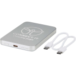 Magnetische Powerbank mit kabelloser Ladefunktion, 5.000 mAh farbe silber Druckansicht des Logos 2
