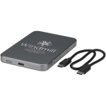 Magnetische Powerbank mit kabelloser Ladefunktion, 5.000 mAh farbe glänzendes silber Druckansicht des Logos 2
