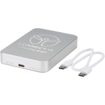 Magnetische Powerbank aus recyceltem Aluminium, 10.000 mAh farbe silber Druckansicht des Logos 2