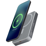 Magnetische Powerbank aus recyceltem Aluminium, 10.000 mAh farbe glänzendes silber