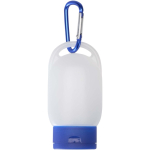Handgel im Taschengröße mit Karabiner und Zitrusduft, 30 ml farbe blau zweite Vorderansicht