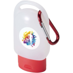 Handgel im Taschengröße mit Karabiner und Zitrusduft, 30 ml farbe rot