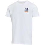 Unisex-T-Shirt mit Rundhalsausschnitt aus Bio-Baumwolle und Elasthan, 200 g/m², Elevate farbe weiß Ansicht mit Siebdruck