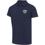 Unisex-Kurzarm-Poloshirt aus zertifizierter Bio-Baumwolle, 180 g/m², Elevate farbe marineblau Ansicht mit Siebdruck