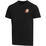 Unisex-T-Shirt mit V-Ausschnitt aus Bio-Baumwolle und Elasthan, 200 g/m², Elevate farbe schwarz Ansicht mit Siebdruck