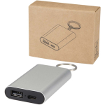 Powerbank aus recyceltem Aluminium mit Schlüsselanhänger, 2.000 mAh farbe silber