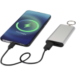 Powerbank aus recyceltem Aluminium mit Schlüsselanhänger, 2.000 mAh farbe silber dritte Ansicht