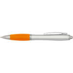 Kugelschreiber aus RCS-zertifiziertem recyceltem Kunststoff mit farbiger Griffzone, schwarze Tinte farbe orange zweite Vorderansicht