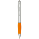 Kugelschreiber aus RCS-zertifiziertem recyceltem Kunststoff mit farbiger Griffzone, schwarze Tinte farbe orange