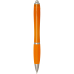 Kugelschreiber aus recyceltem Kunststoff mit farblich passender Griffzone, schwarze Tinte farbe orange zweite Rückansicht