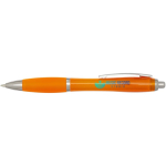 Kugelschreiber aus recyceltem Kunststoff mit farblich passender Griffzone, schwarze Tinte farbe orange