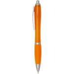 Kugelschreiber aus recyceltem Kunststoff mit farblich passender Griffzone, schwarze Tinte farbe orange Seitenansicht