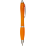 Kugelschreiber aus recyceltem Kunststoff mit farblich passender Griffzone, schwarze Tinte farbe orange zweite Seitenansicht