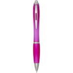 Kugelschreiber aus recyceltem Kunststoff mit farblich passender Griffzone, schwarze Tinte farbe rosa