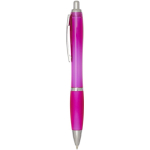 Kugelschreiber aus recyceltem Kunststoff mit farblich passender Griffzone, schwarze Tinte farbe rosa Seitenansicht