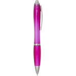 Kugelschreiber aus recyceltem Kunststoff mit farblich passender Griffzone, schwarze Tinte farbe rosa zweite Seitenansicht