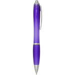 Kugelschreiber aus recyceltem Kunststoff mit farblich passender Griffzone, schwarze Tinte farbe purpurfarben zweite Seitenansicht