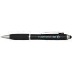 Drehkugelschreiber mit Touchpen und weicher Griffzone, blaue Tinte farbe schwarz Ansicht mit Tampondruck