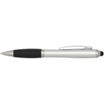 Drehkugelschreiber mit Touchpen und weicher Griffzone, blaue Tinte farbe silber zweite Vorderansicht