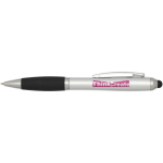 Drehkugelschreiber mit Touchpen und weicher Griffzone, blaue Tinte farbe silber Ansicht mit Tampondruck