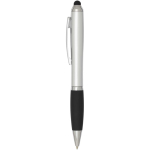 Drehkugelschreiber mit Touchpen und weicher Griffzone, blaue Tinte farbe silber Seitenansicht