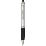 Drehkugelschreiber mit Touchpen und weicher Griffzone, schwarze Tinte farbe silber