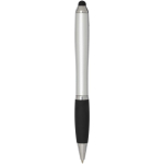 Drehkugelschreiber mit Touchpen und weicher Griffzone, schwarze Tinte farbe silber zweite Rückansicht
