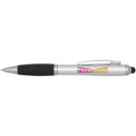 Drehkugelschreiber mit Touchpen und weicher Griffzone, schwarze Tinte farbe silber Ansicht mit Tampondruck