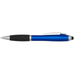 Drehkugelschreiber mit Touchpen und weicher Griffzone, schwarze Tinte farbe köngisblau zweite Vorderansicht
