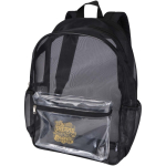 Transparenter Rucksack aus recyceltem Netzgewebe mit Fronttasche, 18 l farbe schwarz Ansicht mit Siebdruck