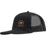 6-Panel-Kappe aus Baumwolltwill mit flachem Schirm, 260 g/m² farbe schwarz Ansicht mit Siebdruck