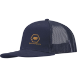 6-Panel-Kappe aus Baumwolltwill mit flachem Schirm, 260 g/m² farbe marineblau Ansicht mit Siebdruck