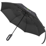 Kompakter faltbarer Regenschirm aus recyceltem Kunststoff mit Auf-Zu-Automatik, Ø 99 cm farbe schwarz Ansicht mit Siebdruck