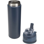Einwandige Trinkflasche mit Klappstrohhalm und matter Oberfläche, 800 ml farbe marineblau zweite Ansicht
